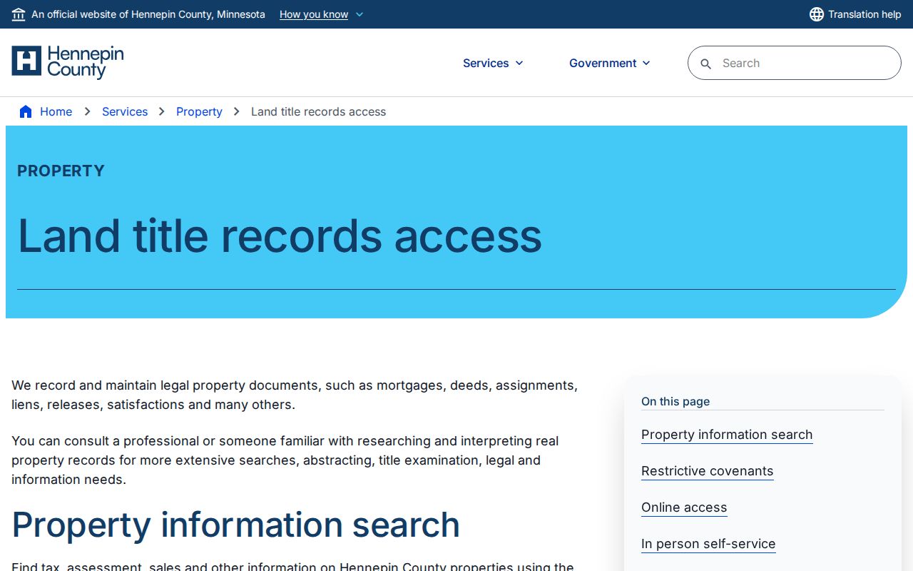 Hennepin County residents directory land-title records access