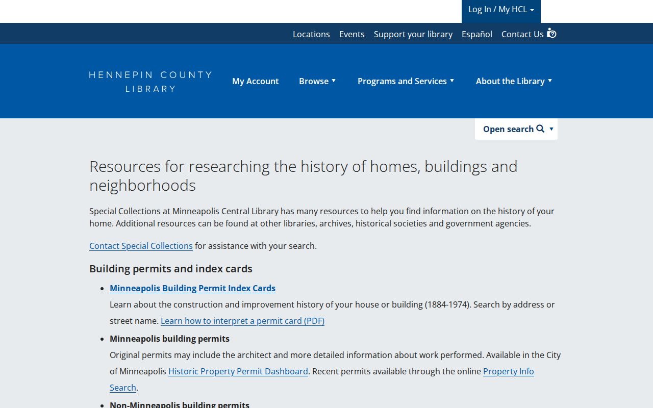 Hennepin County previous residents house-history guide with permits, directories, maps, and research sources