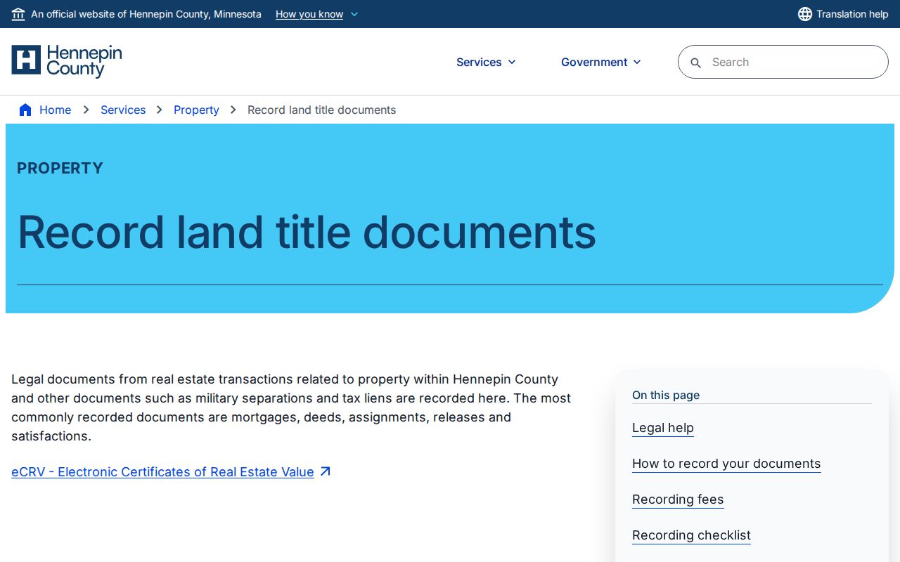 Hennepin County previous residents deed and land-title record access information