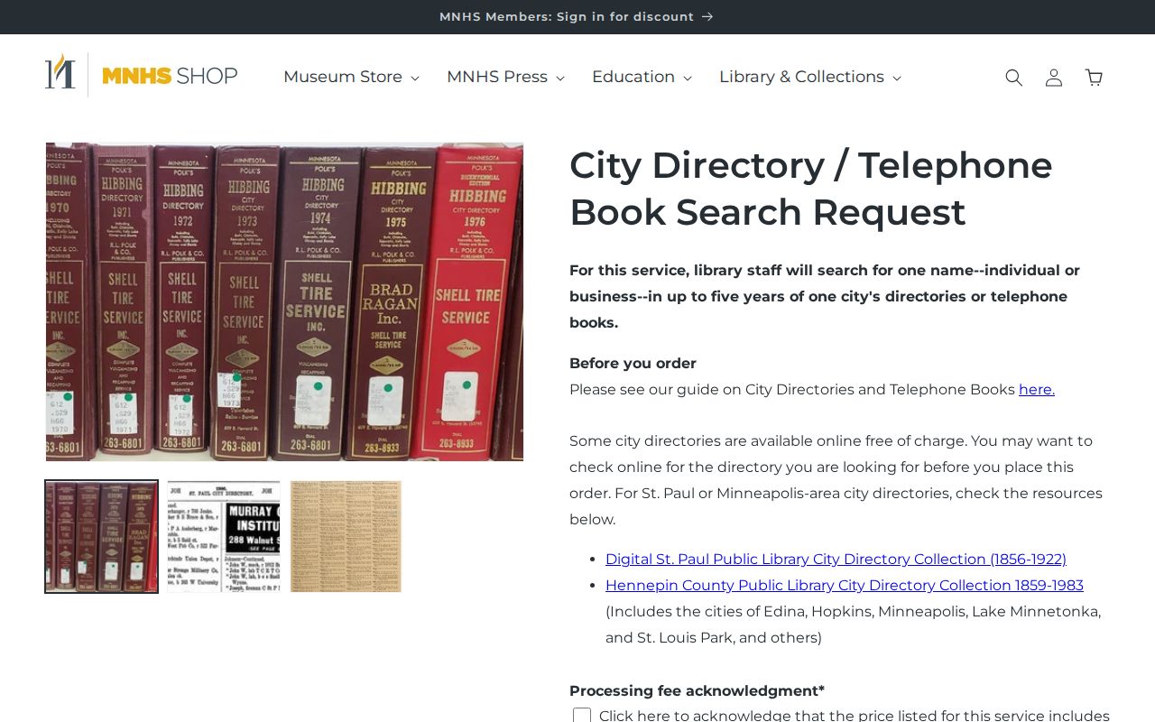 Hennepin County previous residents city-directory research service for historical address records