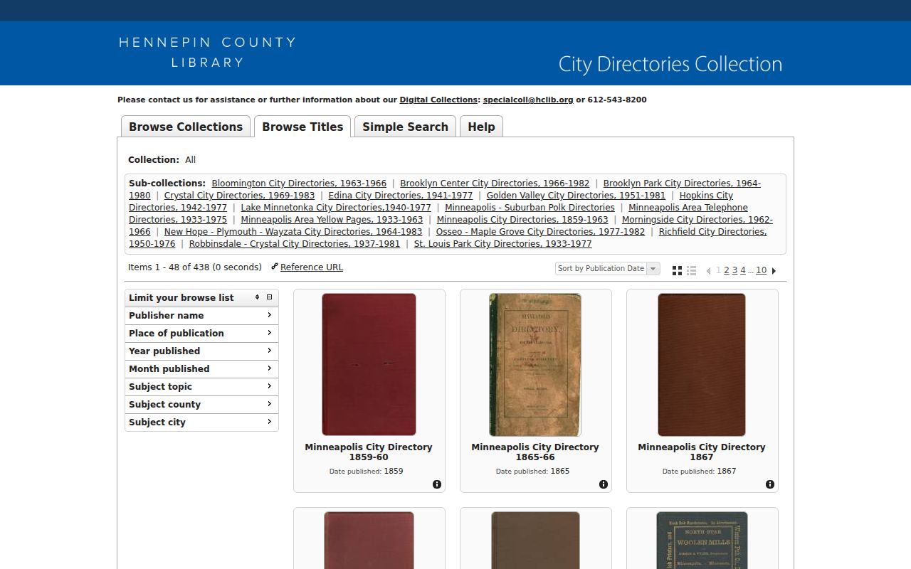 Hennepin County previous residents local-history collection browser for address and directory research