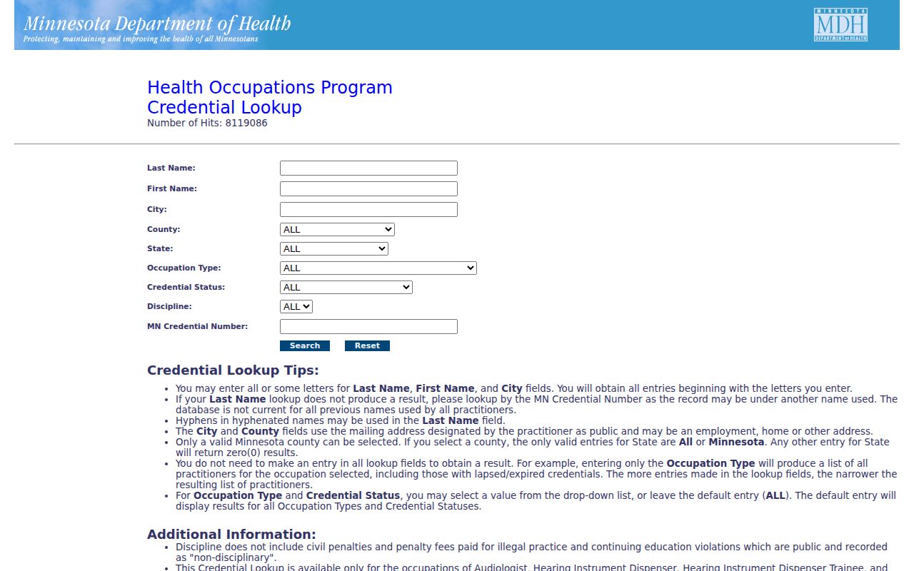Hennepin County resident lookup using the Minnesota health credential search