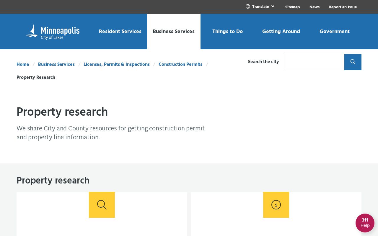 Hennepin County street directory Minneapolis permit and property research resources