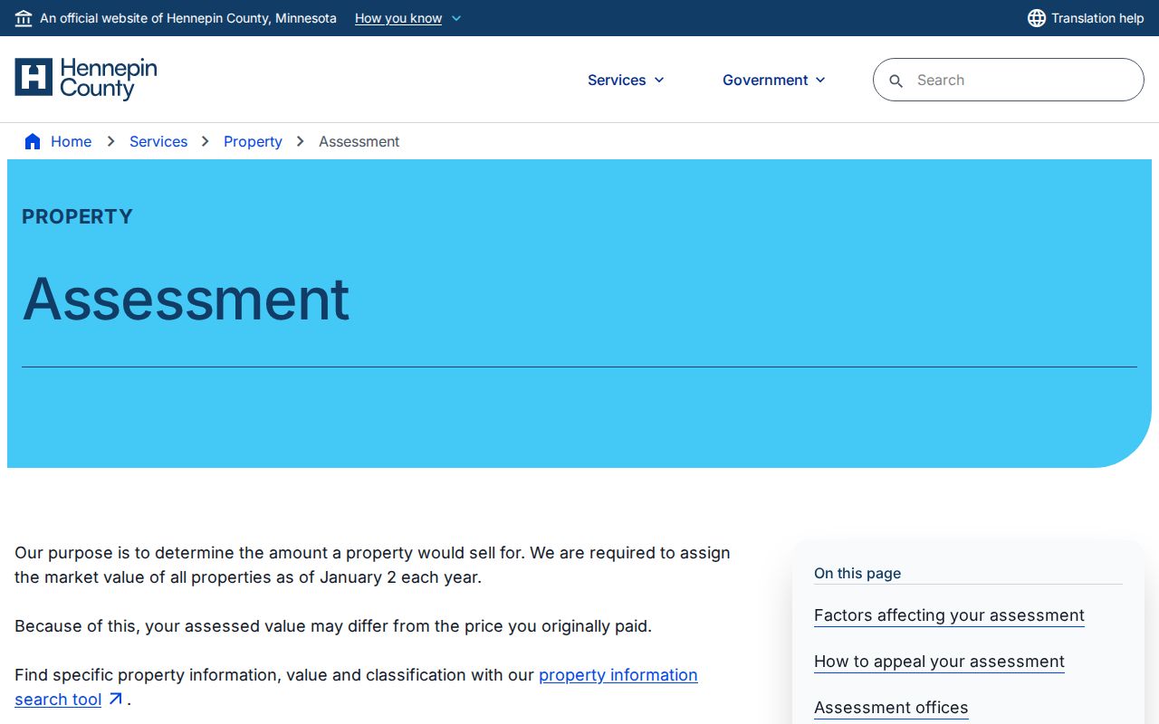 Hennepin County street directory assessment jurisdictions and property-record context