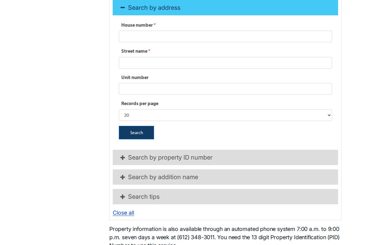 Hennepin County ZIP code directory county property address and PID search
