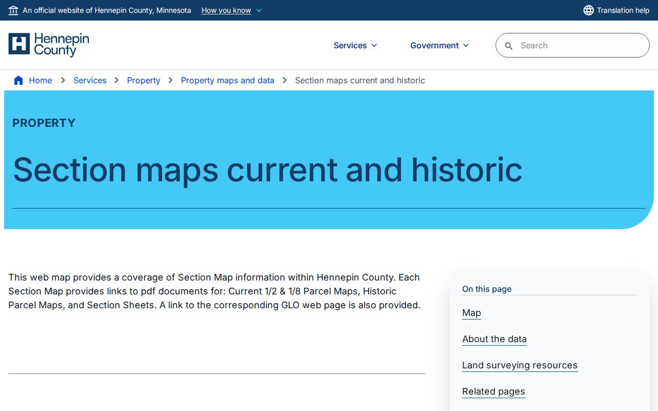 Hennepin County ZIP code directory historic and current section-map viewer